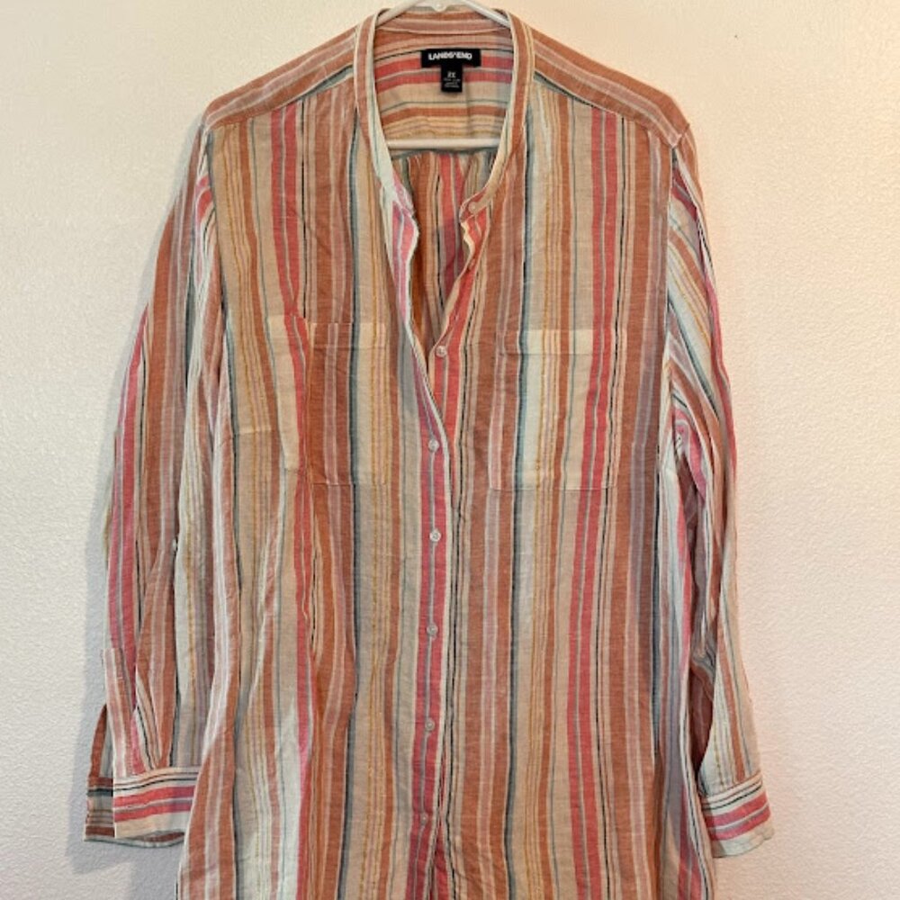 Lands End Linen Roll Sleeve Tunic 2X